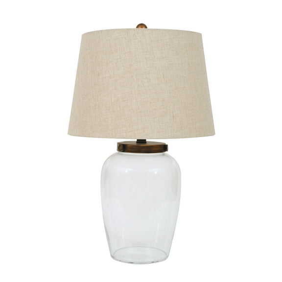 Woven Paths Fillable Clear Glass Table Lamp with Iron Accent and Linen Shade, 24"