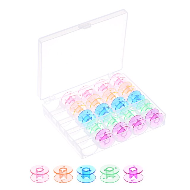2 Juegos Plástico Bobinas Estándar Tamaños con 25 Compartimentos Caja para Coser Máquina, Multicolor