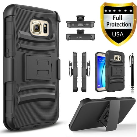 Galaxy S7 Edge Case, Dual Layers [Combo Holster] Case And Built-In Kickstand Bundled with Circlemalls Stylus Pen (Best Slim S7 Edge Case)