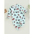 thumbnail image 3 of Cenuakty Infant Baby Girls Boys Romper Horse Floral Print Long Sleeve Crew Neck Oblique Zipper Jumpsuits Autumn Newborn Bodysuits, 3 of 8
