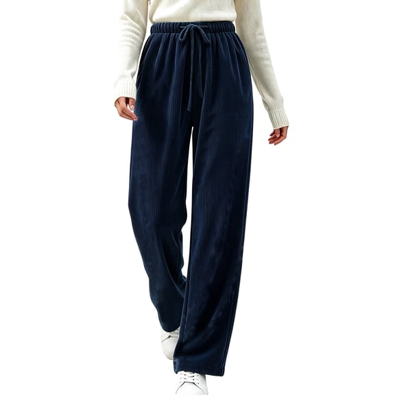 Iyufng Corduroy Wide Leg Pants for Women Casual Soft Loose Fit Long Trousers