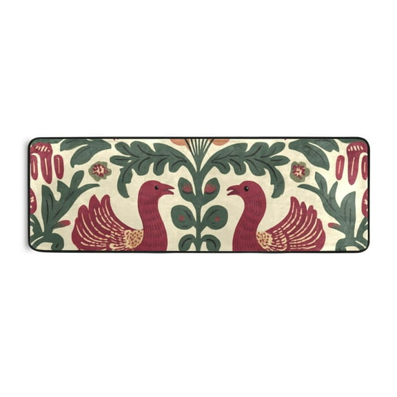 Decorative Birds and Foliage Runner Rug for Hallways Kitchen Non Slip 2'x 6' Washable Hall Carpet for Bedroom Entryway Laundry Room