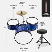Best Choice Products Kids Beginner 3-Piece Drum, Musical Instrument Set w/ Sticks, Cushioned Stool, Drum Pedal - Blue