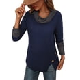 thumbnail image 2 of hirigin Women's Spring Autumn Casual Tops Long Sleeve Half High Neck Button Contrast Color T-shirt, 2 of 8