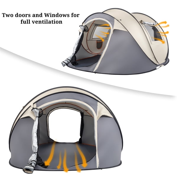 Alvantor 4 Person Pop up Camping Tent with 2 Vestibules,190T Polyester,Oxford Floor,Fiberglass Poles,Khaki,110.2 x 78.7 x 47.2 in