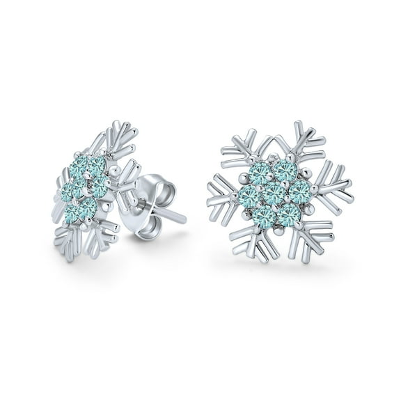 Bling Jewelry Womens Cubic Zirconia Snowflake CZ Stud Earrings, Sterling Silver for Holiday Parties