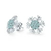 Aqua Blue CZ Snowflake Stud Earrings Cubic Zirconia Sterling Silver