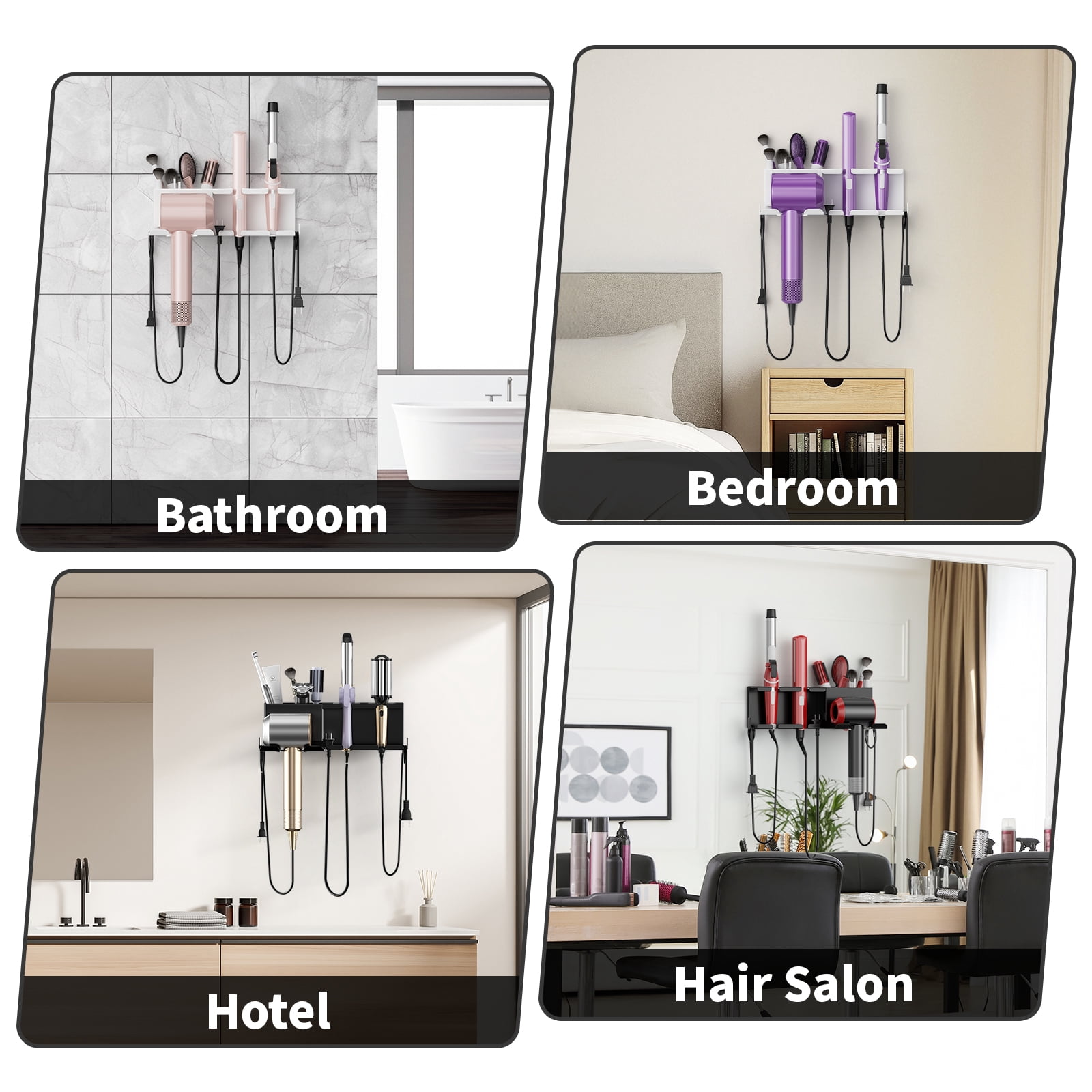 BOIVSHI Hair Dryer Holder Wall Mounted,Blow Dryer Holder for Bathroom, Metal Hair Dryer Rack, Muti-Function Hair Tool Organizer(White)