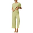 thumbnail image 2 of INSPIRE CHIC Ensembles de Pyjama pour Femmes Col Rond Manches Courtes Uni Côtelé Tenue de Nuit Décontractée Pyjamas pour Dames m Vert Clair, 2 of 6