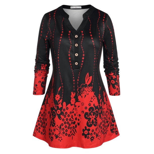 Camiseta Talla Extra Dos Tonos Flores Rosegal Mangas largas de talla grande