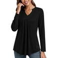 thumbnail image 3 of JuneFish Womens Fall Long Sleeve Tunic Tops Notch V Neck Shirt Casual Pleated Basic Pullover, 3 of 5