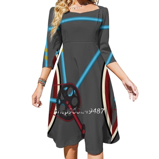 Vestido de escote cuadrado para bicicleta, nuevo vestido elegante de talla grande para mujer, vestido ajustado a la cintura, bicicleta, bicicletas, ciclismo, bicicleta Fixie, piñón fijo