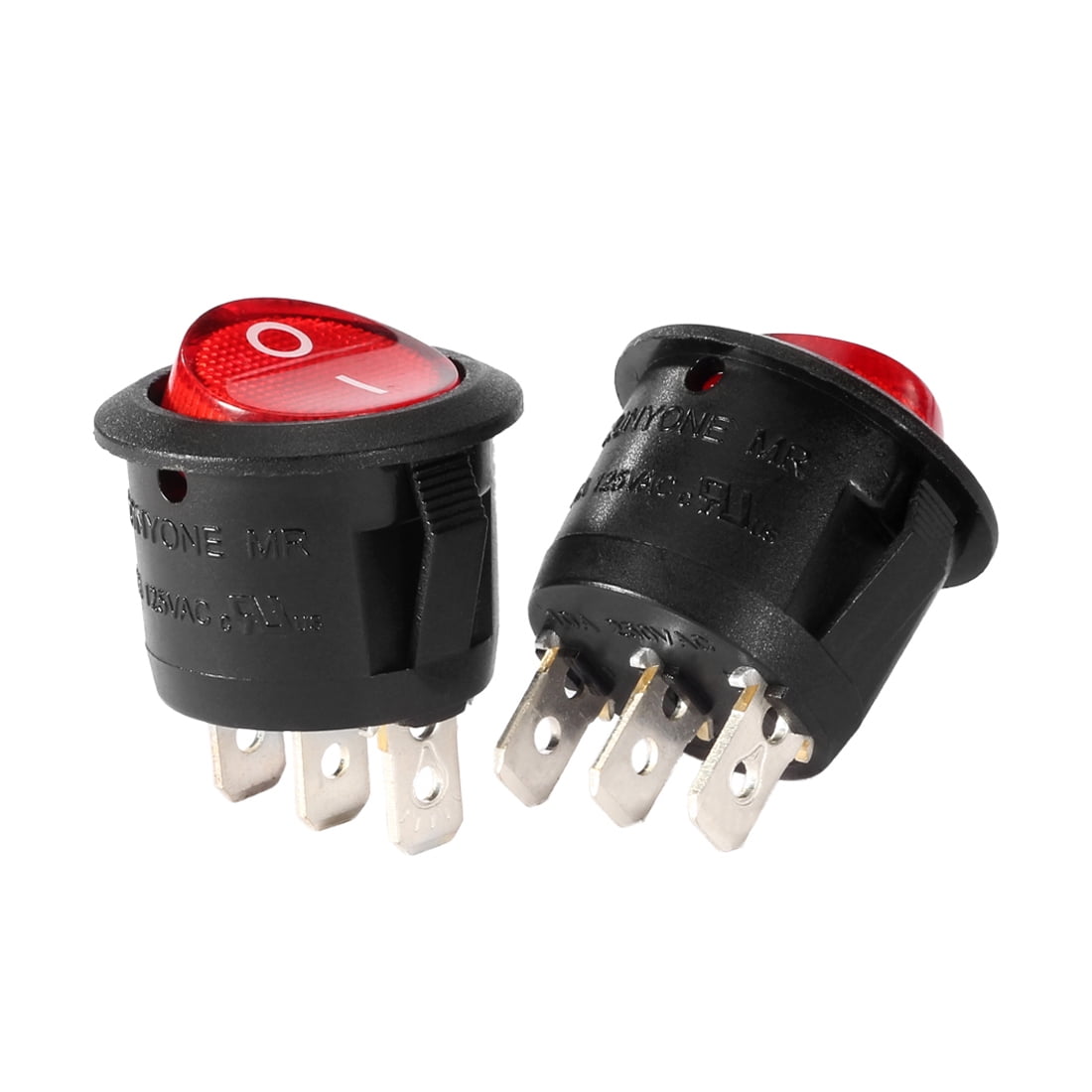 10Pcs Red Lamp 3 Terminal SPST 2 Position Round Button Rocker Switch UL