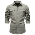 thumbnail image 2 of Mens Shirts Under $10 Men's Outdor Cargo Shirt Casual Fashion Multi Pocket Lapel Long Sleeve Shirts, 2 of 4