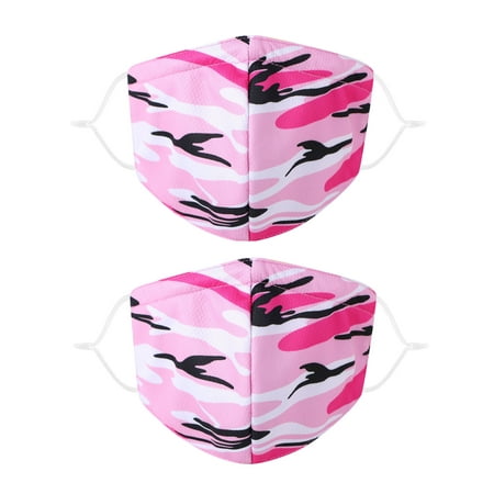 2 Pack Camo Print Face Mask Reusable Camouflage Mouth Cover for Adult, Camo Pink