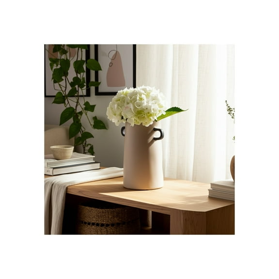 Stoneware Ceramic Vase with Handles - Modern Decorative Home Accent, Casual Style for Office, Bedroom & Living Room - Matte Finish - 9" Ivory & Tan