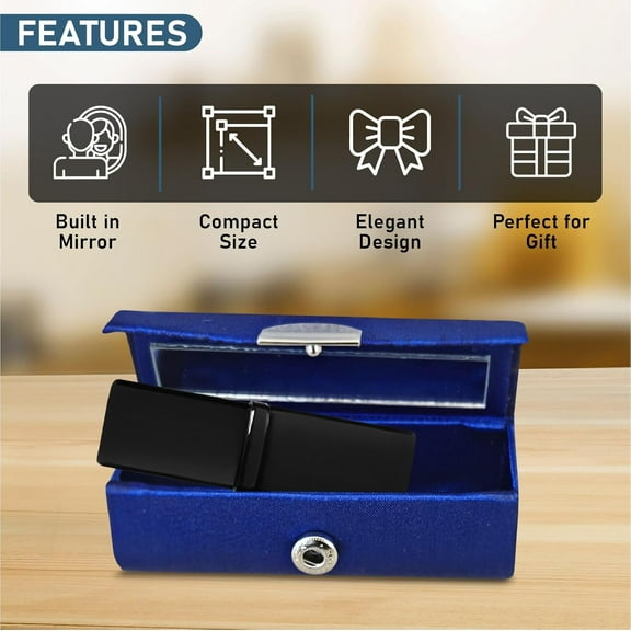 Lipstick Holder with Mirror – Satin Blue Travel Case for Lip Stick, Gloss, Balm & Chapstick – Elegant Makeup Organizer for Purse or Vanity (set of 2)