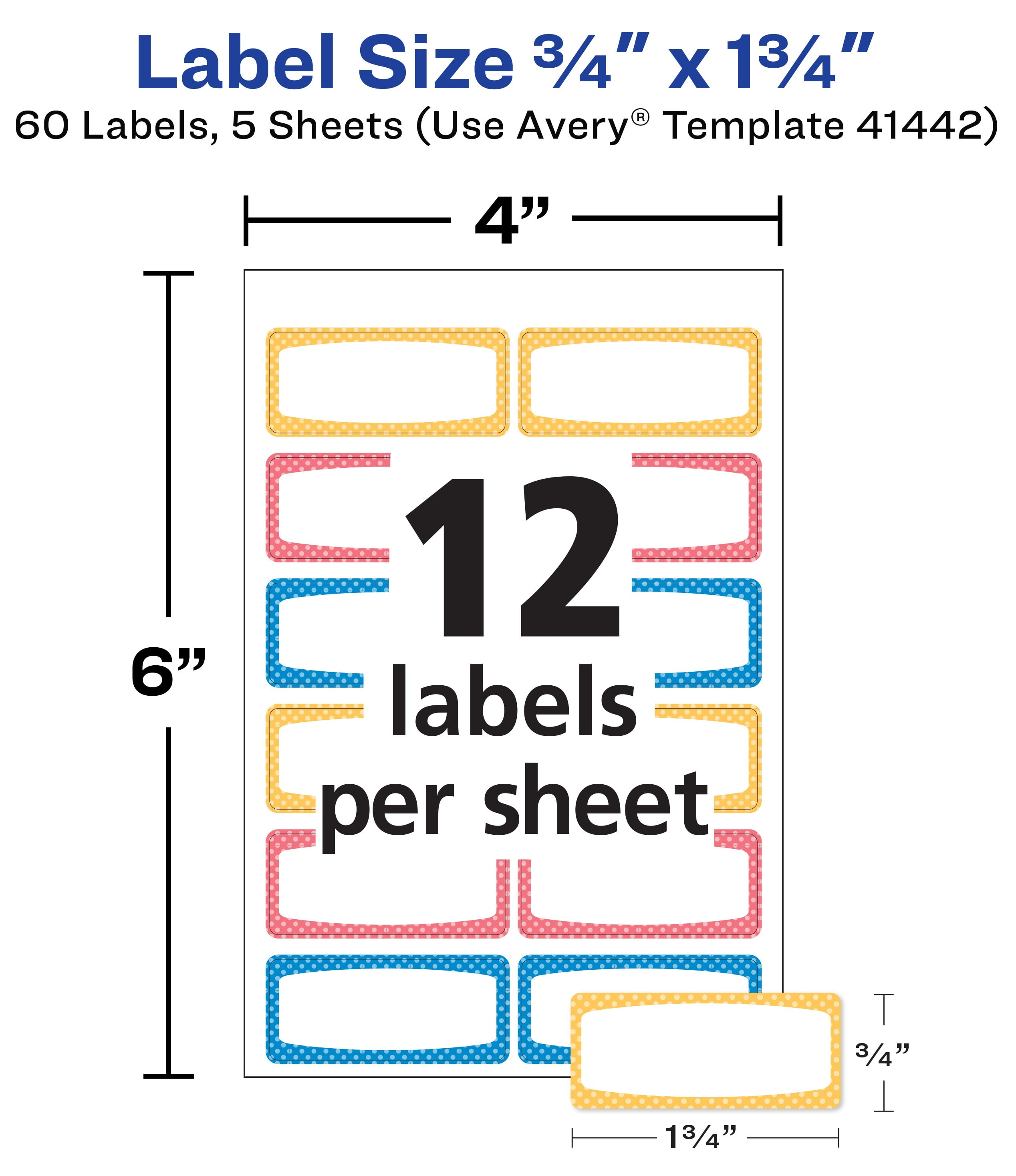 Avery Durable ID Labels, 3/4" x 1-3/4", Film, Permanent, Neon Border, 60 Labels