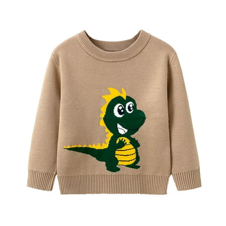 

Fsqjgq Cute Toddler Boy Clothes Toddler Boys Girls Cartoon Little Dinosaur Print Sweater Long Sleeve Warm Knitted Pullover Knitwear Tops Sweater Boys Dragon Sweater Cotton Blend Khaki 110