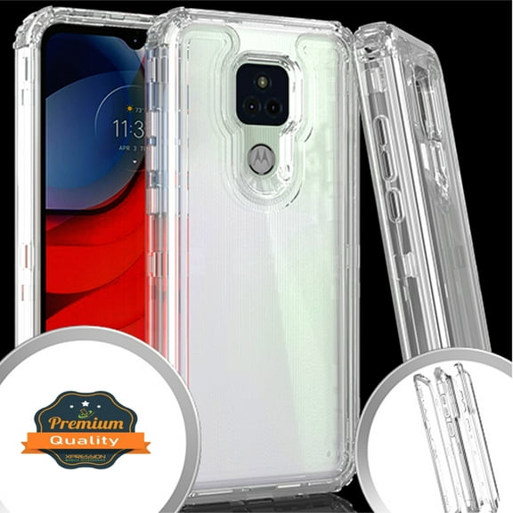 Xpression Case for Motorola Moto G Play 2021 Heavy Duty Transparent Clear 3 in 1 Hybrid Shockproof Hard PC Bumper Front & Back TPU Protective Phone Cover [Clear]