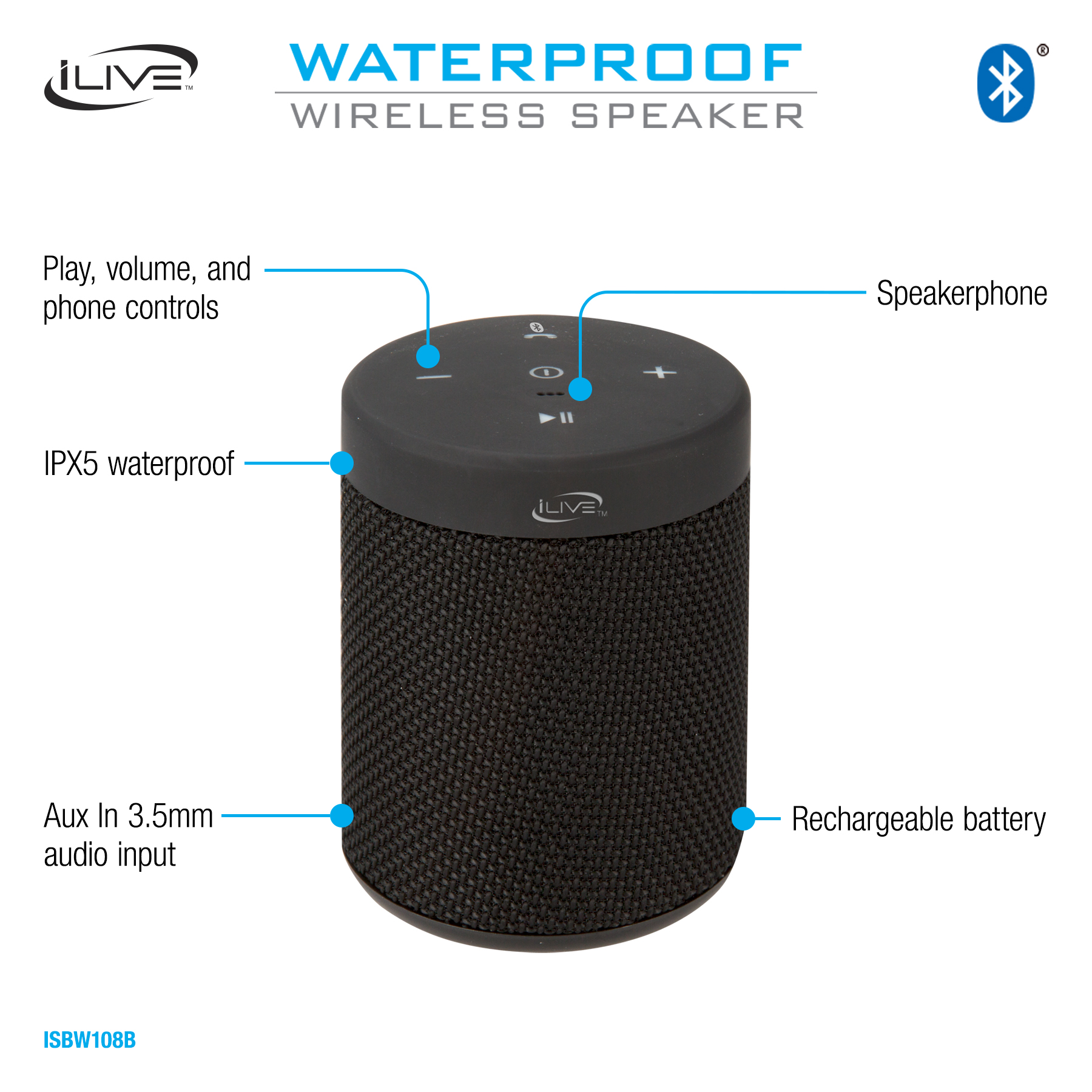 iLive ISBW108 Waterproof Fabric Wireless Bluetooth Speaker - Black - image 3 of 12