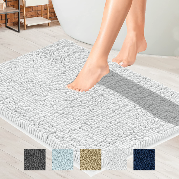 Bathroom Rugs, Chenille Bath Mats Microfiber, White,17x24", Mayshine
