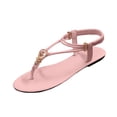 thumbnail image 2 of YgkuHd Women's Casual Flat Sandals Thong Style Metallic Heart Detail Toe Elasticized Straps Adjustable Metal Buckle Pink,5.5, 2 of 4