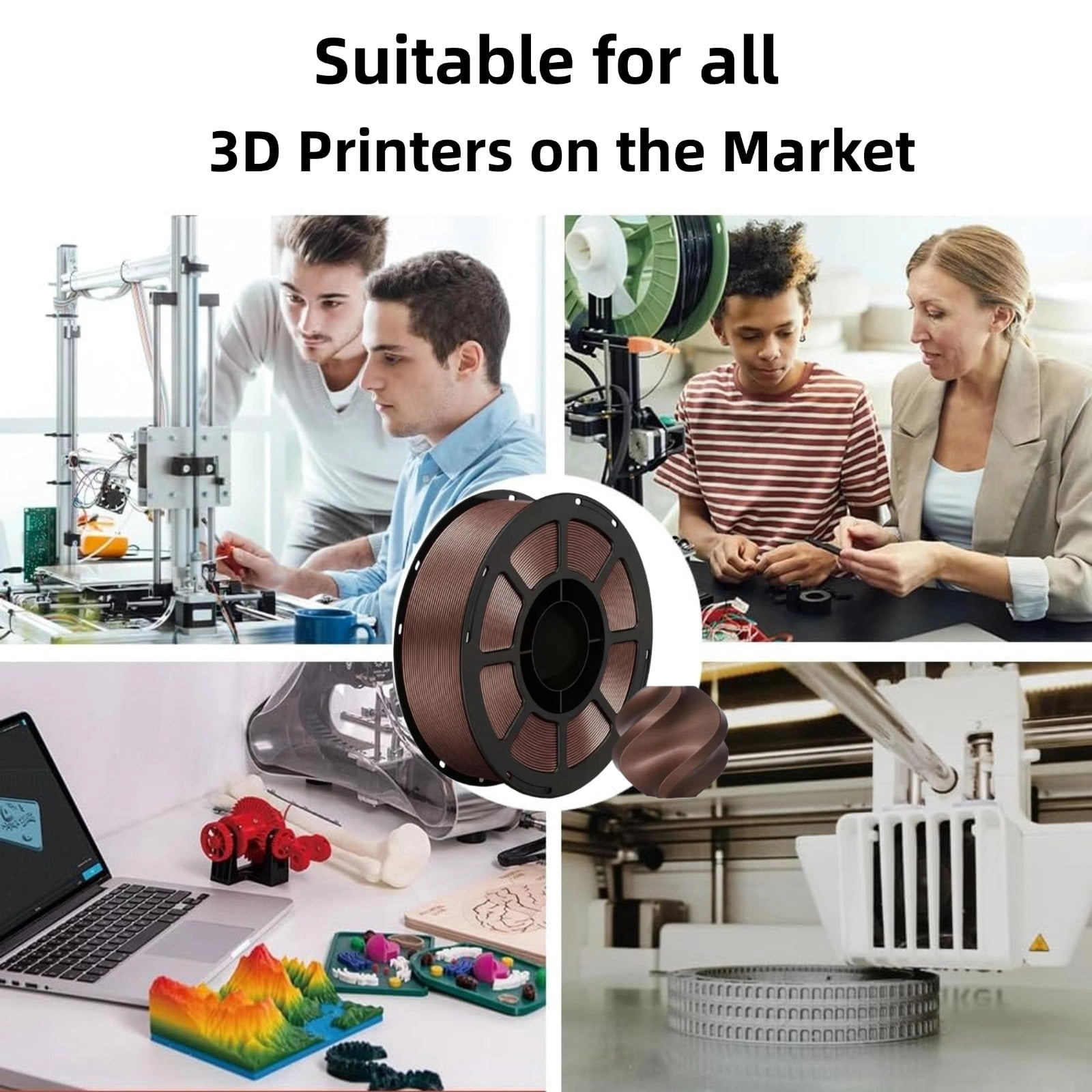 PETG 3D Printer Filament 1.75mm, Dimensional Accuracy +/-0.03mm, 1KG Spool (2.2lbs), Fit for Most 3D FDM Printer - Metallic Coffee Gold