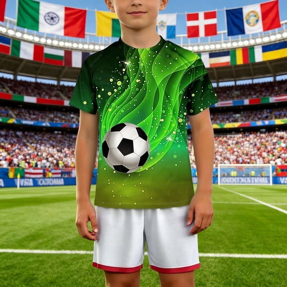 Boys Tshirts Soccer Graphic Print Crew Neck Short Sleeve Active Wear Tops for Casual Play Boys' Tops Tees Shirts Green 3 Years-4 Years