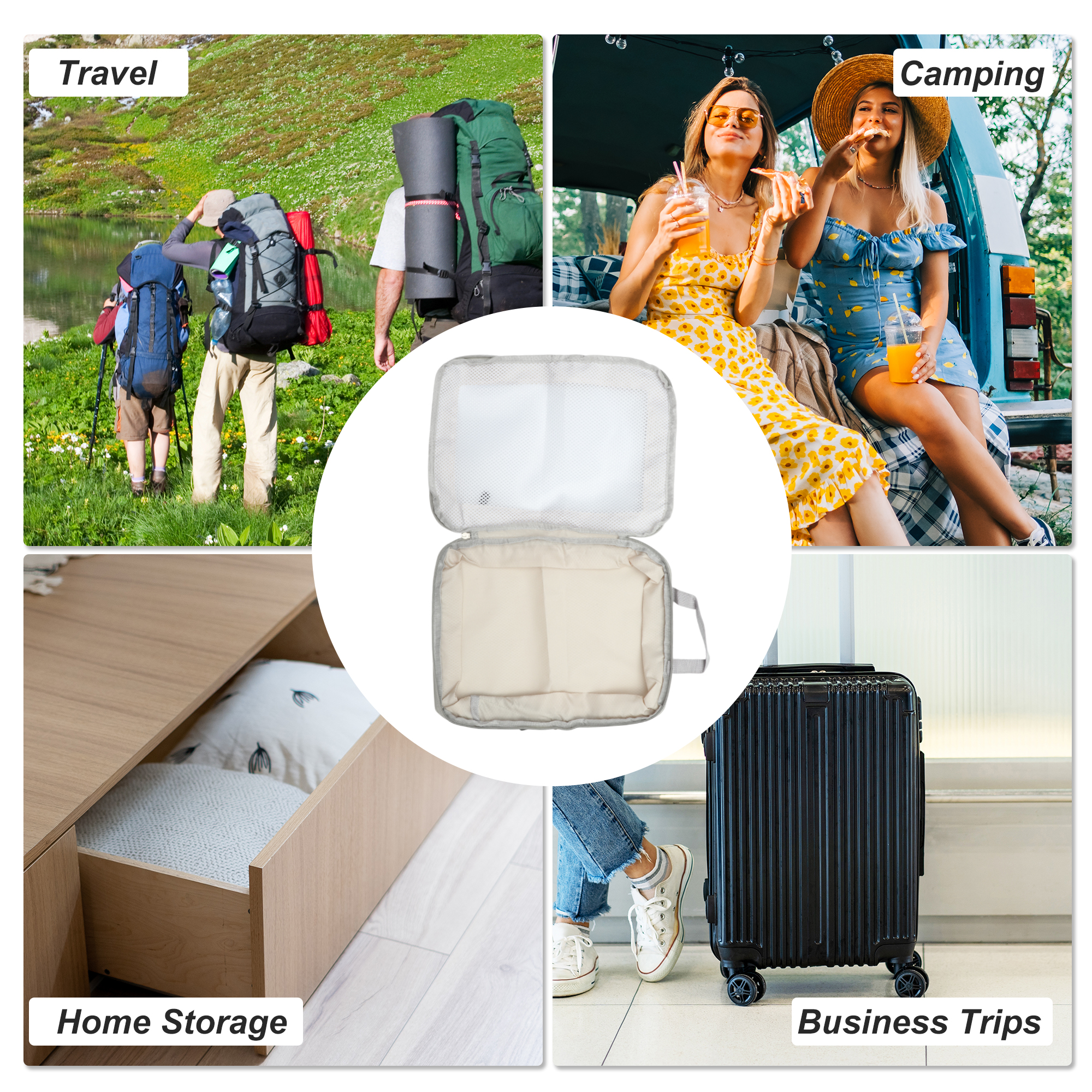 Unique Bargains Durable Mesh Packing Cube 1 Piece Beige 11.81"x4.72"x14.96"