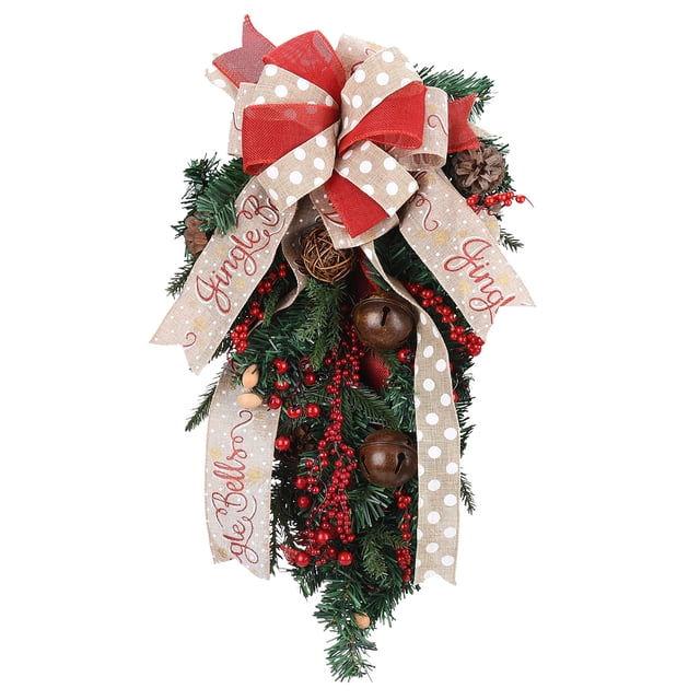 Guirnalda de Navidad 23 Pulgadas de Lágrima de Navidad Artificial Guirnaldas de Puerta Delantera con Cinta de Campana Lazo de Cono de Pino de Bayas para ANGGREK Otros