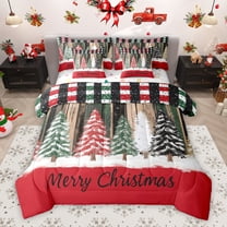 Manfei Jungle Winter Xmas Tree Bedding Comforter Set 7 Pieces, Rustic Farmhouse Cabin Full Bedding Set, Merry Christmas Reversible Fitted Sheet Flat Sheet, Super Cozy Room Decor