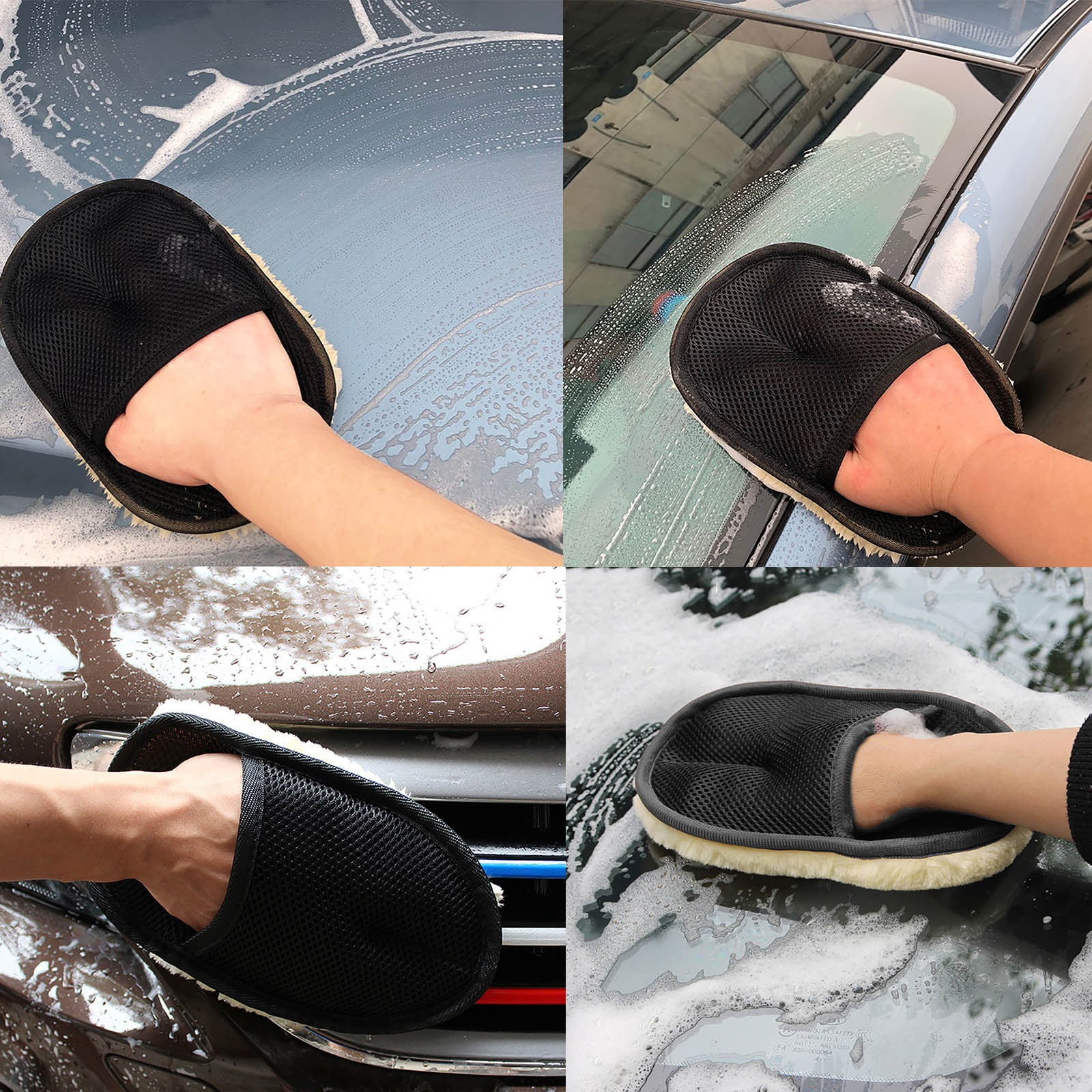 Clzoud Cleaning Supplies for Cars Interior Wool Wash Gloves Lint Scrubber High Density Microfiber Soft Automotive Polishing Black, Size: One Size