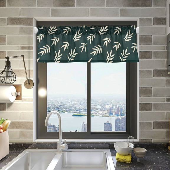 Yayeee Kitchen Valance Rod Pocket 54" x 18" Living Room Window Curtain, Beige Leaves