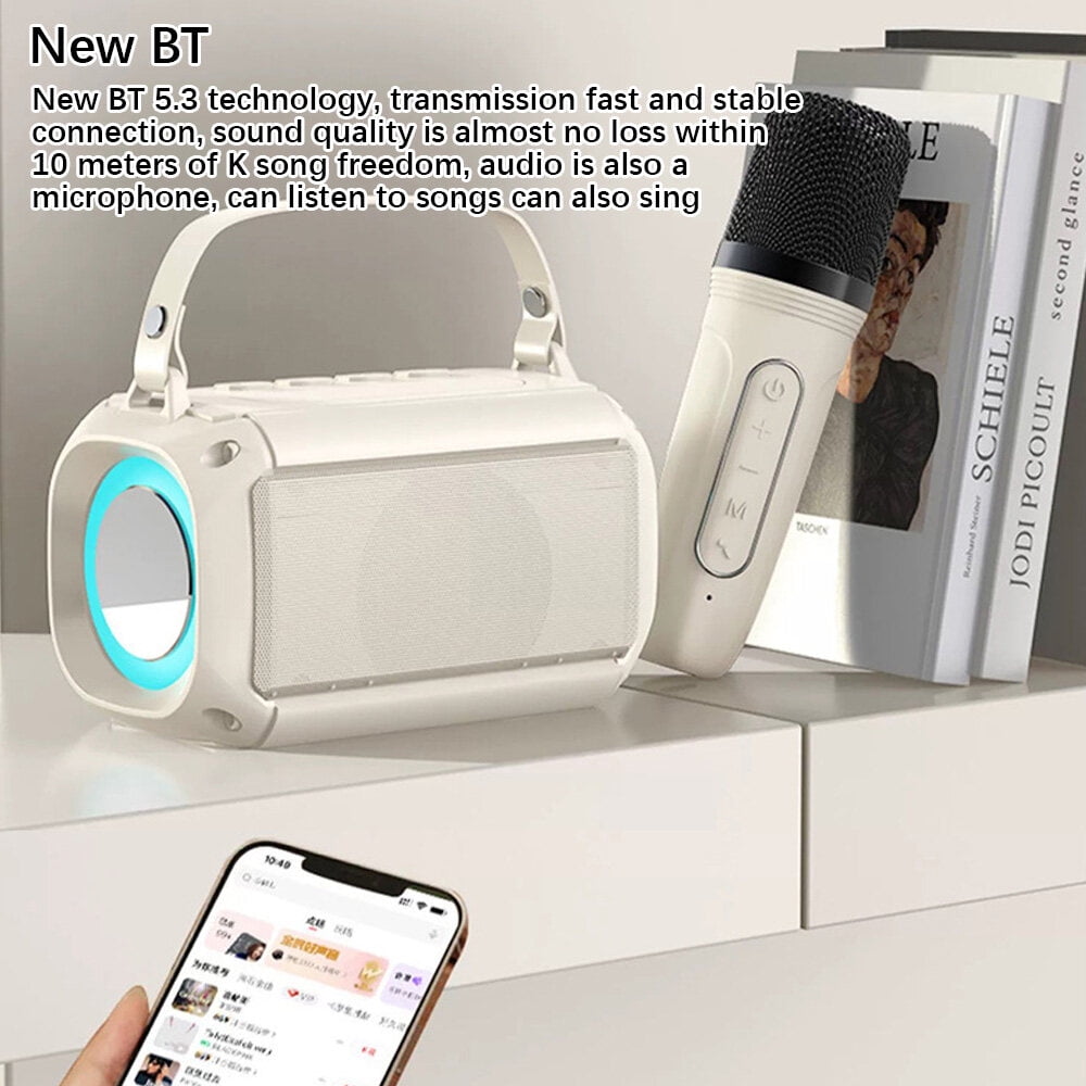 Mini Karaoke Machine with 2 Wireless Microphones Portable BT Speaker Rechargeable 5W LED Colorful Changing Lighting Handheld Mic Karaoke Speaker Gifts for Girls Boys Birthday Party Home KTV Set