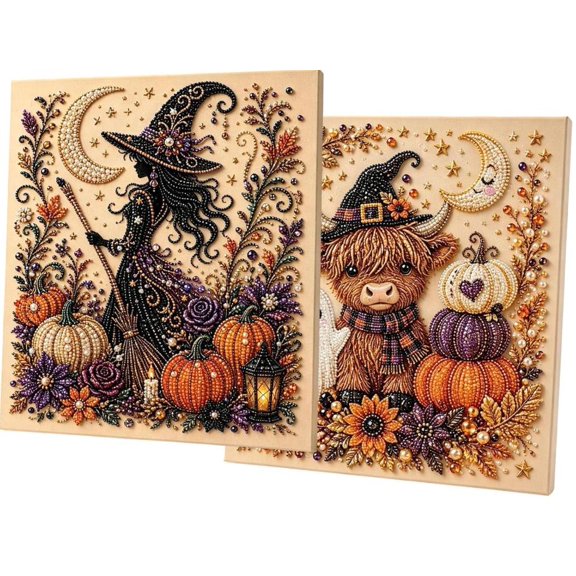 2PCS Halloween Ghost Pearl Art DIY Kit, Spooky Cute 3D Diamond Painting Crafts, DIY Fall Home Decor Wall Art, Beginner DIY Seasonal Party Gifts