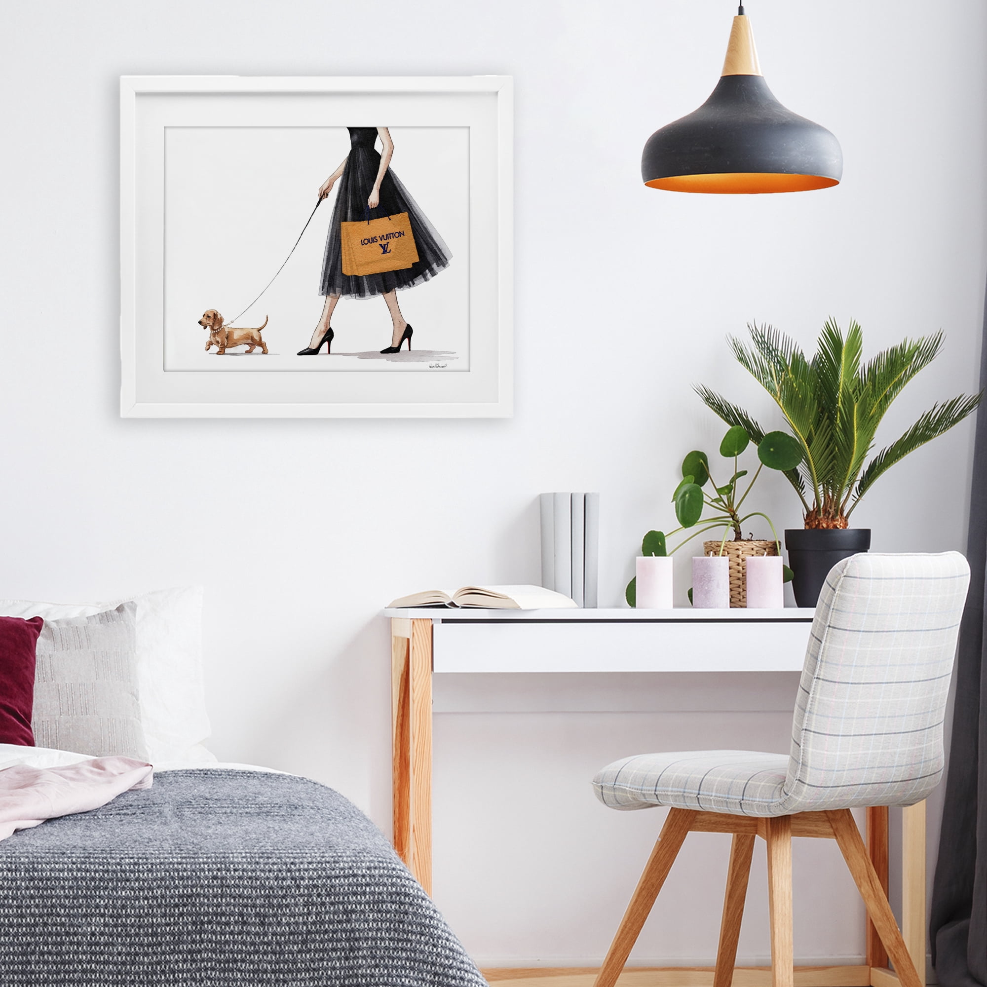 Stupell Industries Fashionable Dog Walking White Framed Print Under Glass, design by Amanda Greenwood