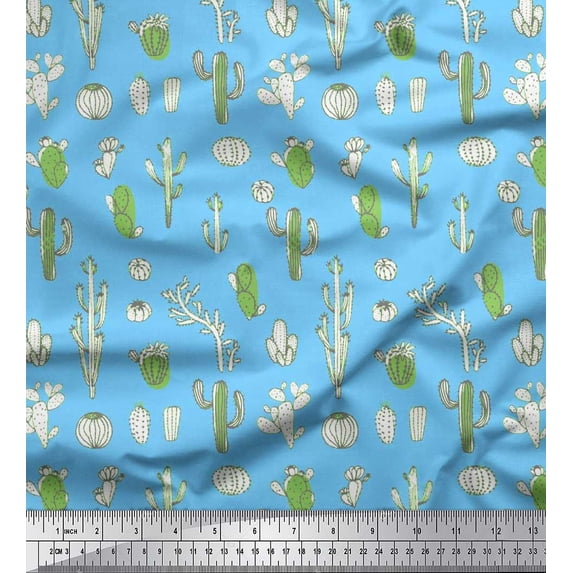 Soimoi Moss Georgette Fabric Cactus Tree Print Fabric by Yard 42 Inch Wide