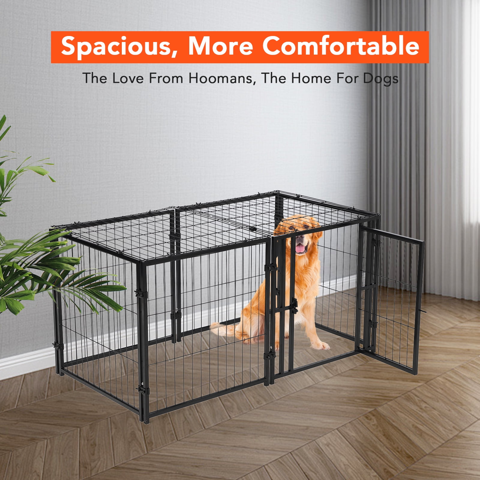 48" Heavy Duty Dog Crate - Escape-Proof Steel Cage with Double Doors & Wheels