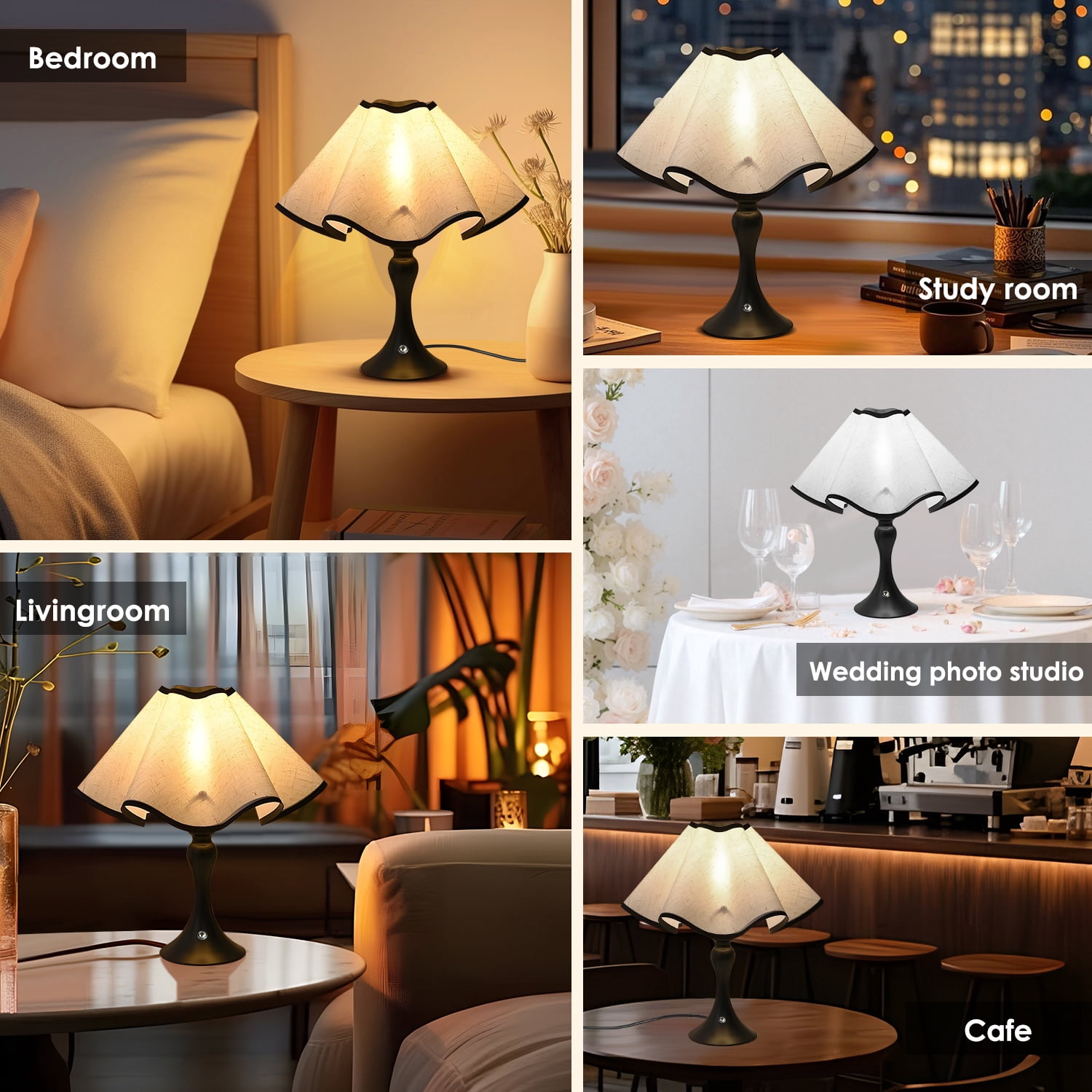 WANALIT Table Lamps for Bedroom, Home Cordless Indoor Faux Linen Fabric Shade Desk Lamps with Touch Switch / Dimmer for Nightstand, Battery Operated Bedside Lamps for Living Room-Black