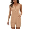 thumbnail image 6 of YABCSAZ Jumpsuits for Women Sleeveless Round Neck Short Jumpsuit Summer Romper Solid Color One Piece Bodysuit Casual Outfits Loose Shorts Trendy Jumpsuits Jeans with Pockets, 6 of 8