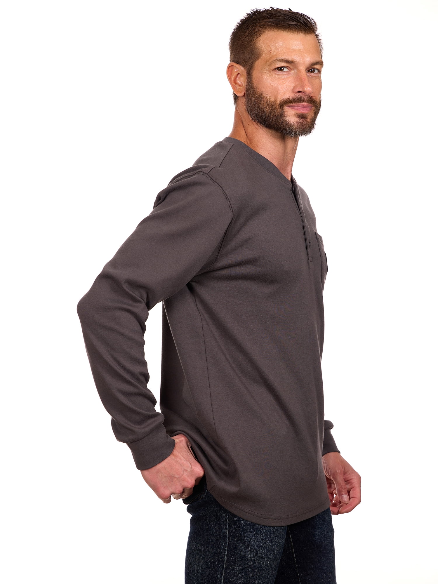 Bass Creek Outfitters Men's Flame Resistant Long Sleeve Henley Knit Top, Sizes M-2XL