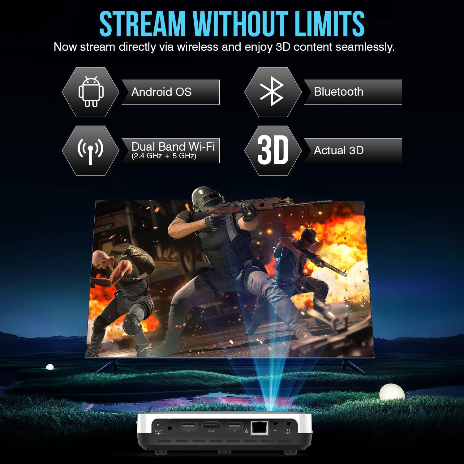 Boss Projector 4K UHD 3D Android Smart Projector, 7000 Lumens Portable Home Theater