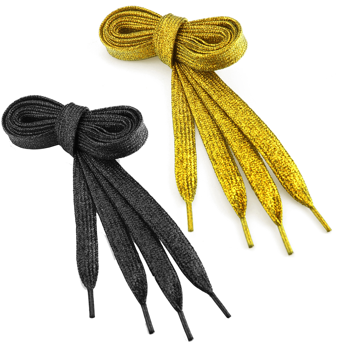 TopTie Metallic Glitter Flat Shoelaces 45 Inch, Fashion Bling Shoelaces Golden & Black