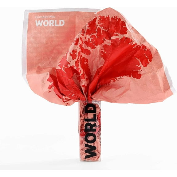 Palomar Crumpled World Map, Coral, 10 x 8 x 4 inches