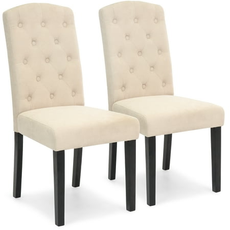 Rattan Parsons Chair Best Choice Products Set of 2 Fabric Home Furniture Parsons Dining Chairs for Dining and Living Room w/ Tufted Backrest, Wood Legs - Beige ()