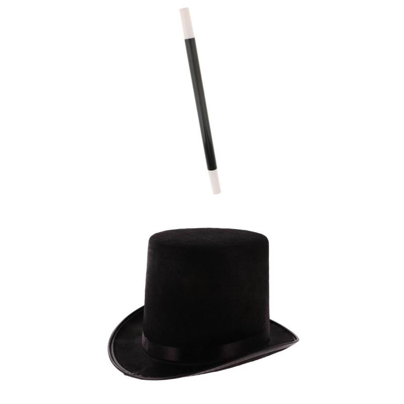 ADULTS UNISEX MAGICIAN BLACK TOP HAT MAGIC WAND TOPPER DELUXE MAGIC DELUXE SHOW 