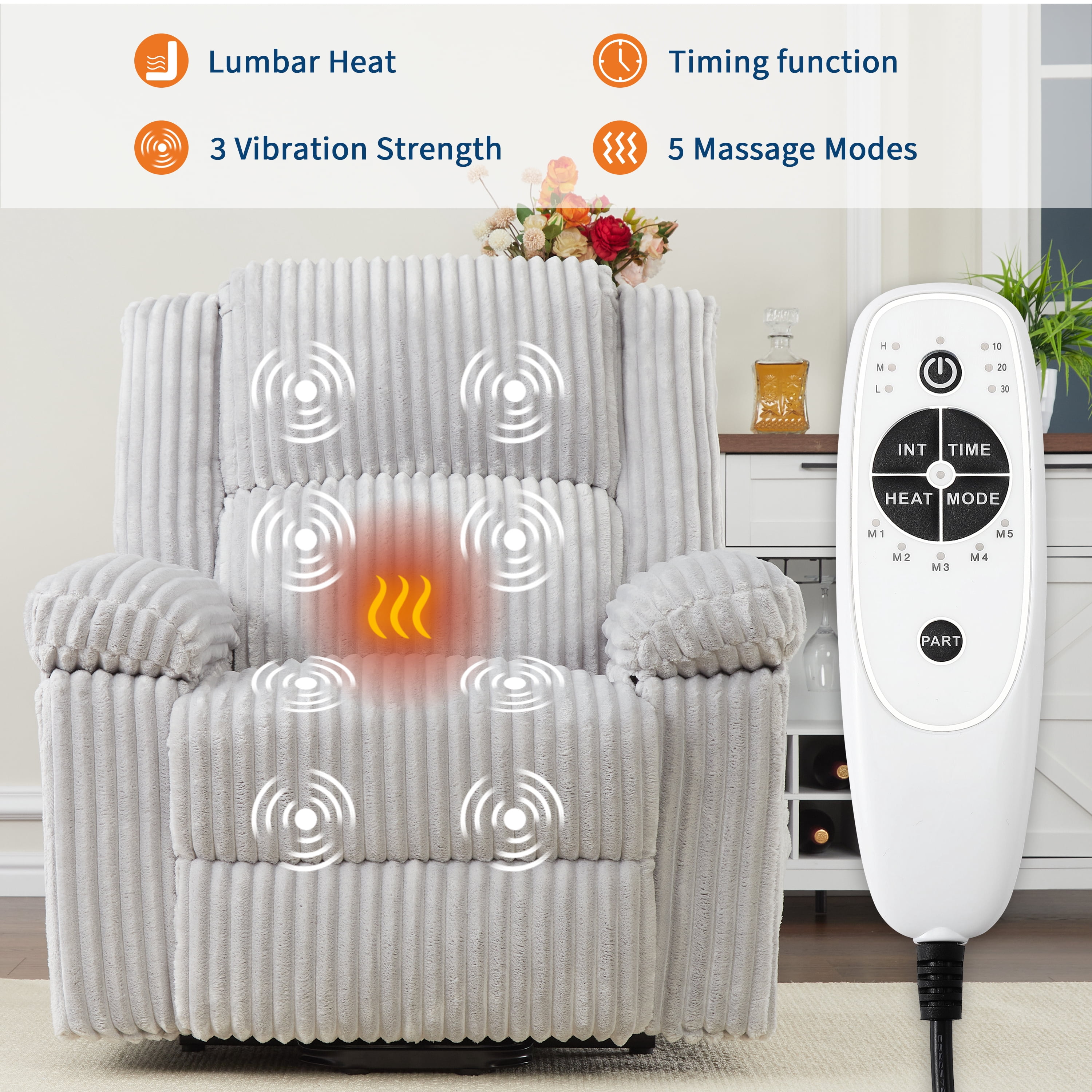 Garvee Electric Power Lift Recliner Chair Sofa with Massage and Heat,4 Positions,Side Pockets,Grey