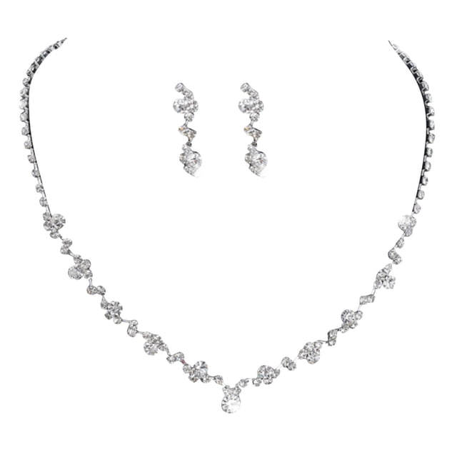 Pendientes de strass Collar de strass para mujer y niña Pendientes de borla con strass Collar para mujer y niña Pendientes de botón para mujer