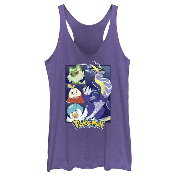 Women's Pokemon Miraidon Group Racerback Tank Top Purple Heather Small